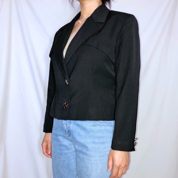 Vintage 80s ATTA Black Cropped Blazer Sz XS-S - Picture 2 of 3